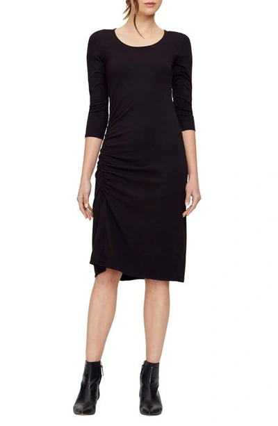 Shop Michael Stars Tina Ruched Stretch Cotton Body-con Dress In Black
