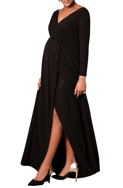 Shop Tiffany Rose Isabella Long Sleeve Glitter Maternity Gown In Glitter Black