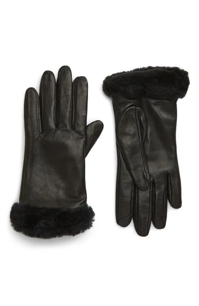 Shop Ugg Genuine Shearling Leather Tech Gloves In Black
