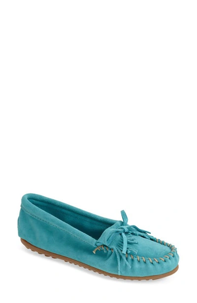 Shop Minnetonka Kilty Suede Driving Shoe In Turquoise