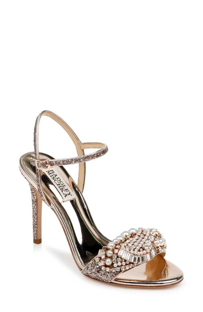 Shop Badgley Mischka Odelia Crystal Embellished Sandal In Rose Gold Glitter