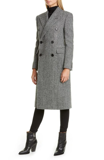Shop Saint Laurent Notch Collar Wool Coat In Noir Blanc