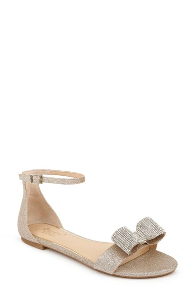 Shop Jewel Badgley Mischka Una Flat Sandal In Light Gold Glitter