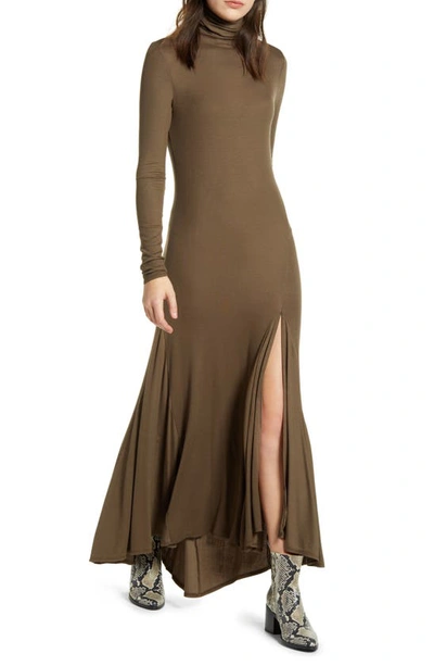 Shop Ag Chels Front Slit Long Sleeve Maxi Dress In Dark Bayou