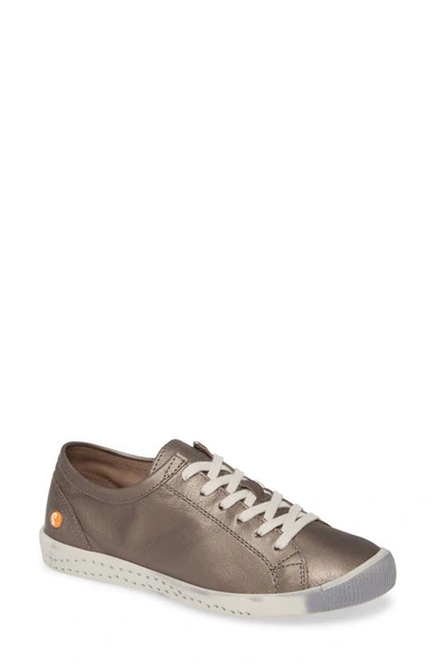 Shop Softinos By Fly London Isla Distressed Sneaker In Pewter Idra Leather