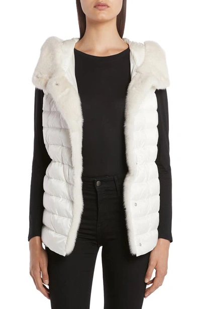 Shop Moncler Beurre Lightweight Down Puffer Vest With Genuine Mink Fur Trim In White