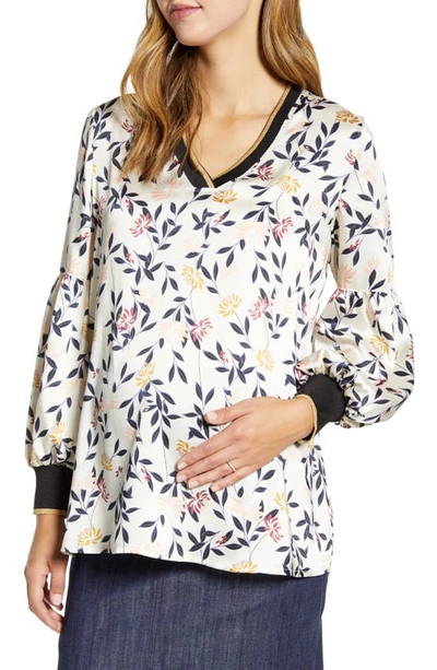 Shop Maternal America Bishop Sleeve Maternity Blouse In Zen Garden