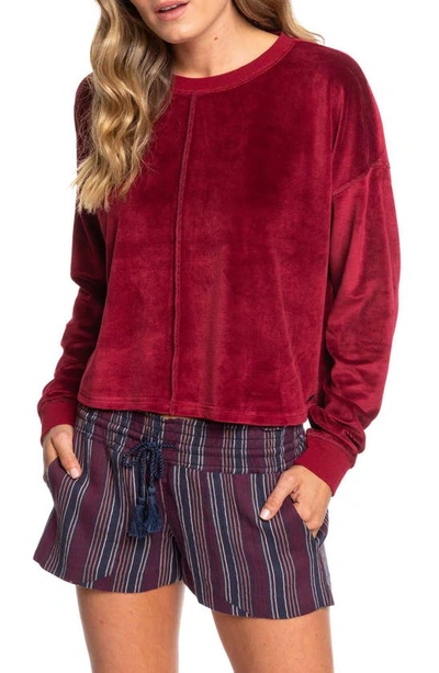 Shop Roxy Crystal Cove Crop Velour Pullover In Rhubarb