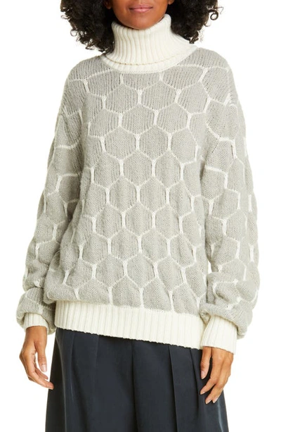 Shop See By Chloé Honeycomb Turtleneck Sweater In Grey - White 1