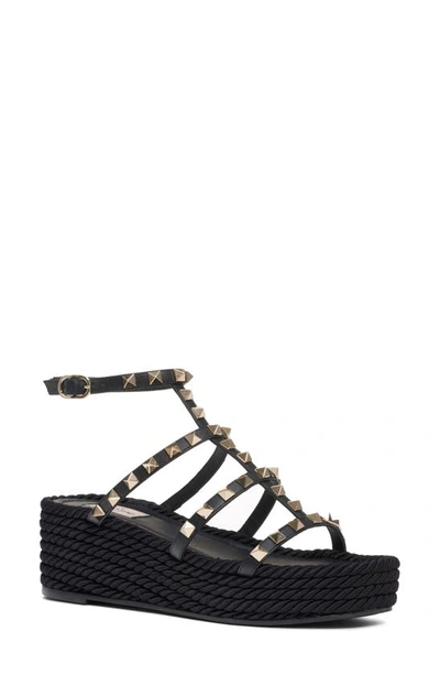 Shop Valentino Rockstud Torchon Espadrille Platform Sandal In Black