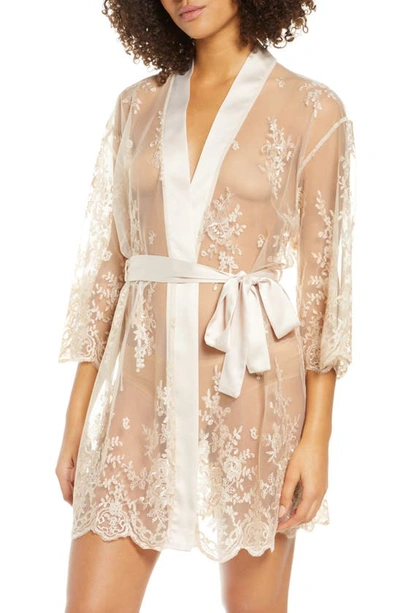 Rya Collection Plus Size Short Embroidered Lace Sheer Robe In Champagne