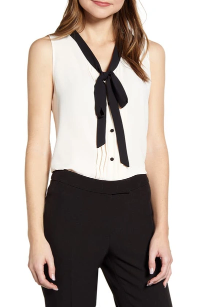 Shop Anne Klein Tie Neck Sleeveless Blouse In Anne White