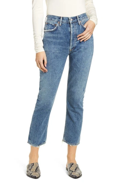 Shop Agolde Riley High Waist Crop Straight Leg Jeans In Frequency