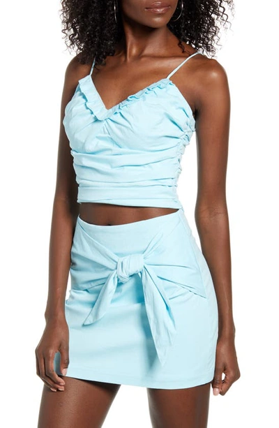 Shop 4si3nna Naya Ruffle Neckline Stretch Cotton Tank Top In Light Blue