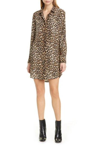 Shop Equipment Essential Long Sleeve Leopard Print Silk Shirtdress In Natural