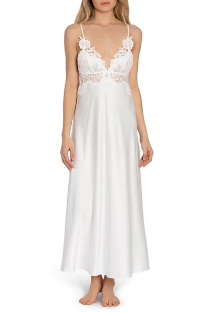 Shop Jonquil Lace Trim Satin Maxi Nightgown In Ivory