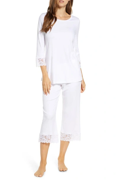 Shop Hanro Moments Lace Trim Crop Pajamas In White