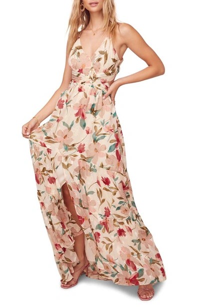 Shop Astr Sleeveless Floral Print Maxi Dress In Cream-ruby Floral