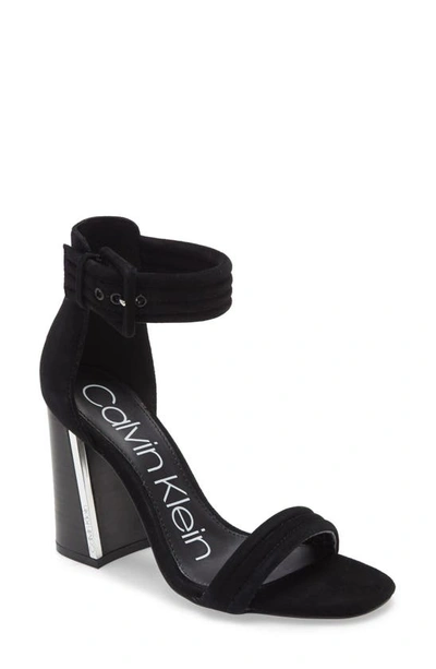 Shop Calvin Klein Rochanda Ankle Strap Sandal In Black Suede
