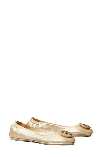 Shop Tory Burch Minnie Travel Ballet Flat In Spark Gold/ Gold