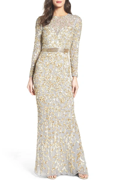 Shop Mac Duggal Beaded Gown In Platinum Gold