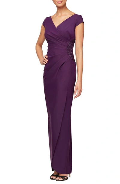 Shop Alex Evenings Embellished Jersey Column Formal Gown In Summer Plum