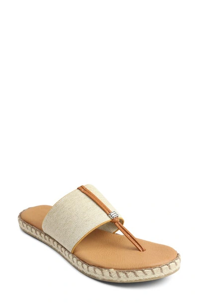 Shop Andre Assous Elle Flip Flop In Beige Linen Fabric