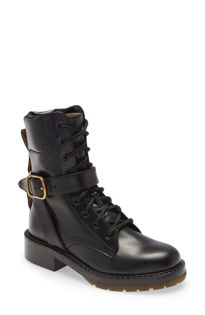 Shop Chloé Diane Buckle Combat Boot In Black