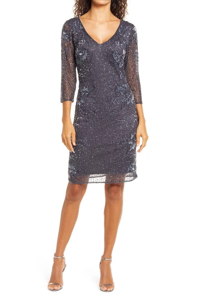 Shop Pisarro Nights Beaded V-neck Cocktail Dress In Slate