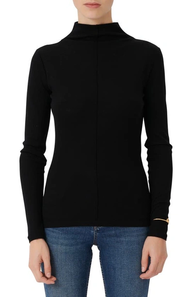 Shop Maje Funnel Neck Wool Blend Knit Top In Black