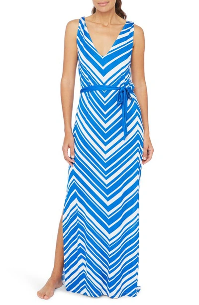 Shop La Blanca Archistripe Cover-up Maxi Dress In China Blue