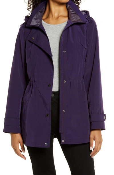 Shop Gallery Cinched Waist Hooded Water Resistant Raincoat In Purple Shadow