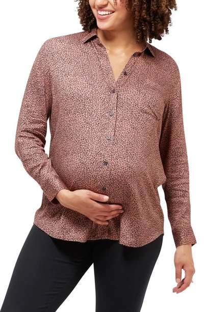 Shop Nom Maternity Charley Button-up Maternity/nursing Top In Animal