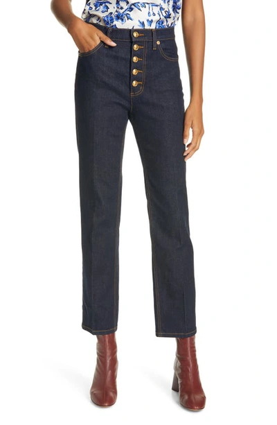 Shop Tory Burch Button Fly Crop Jeans In Resin Rinse