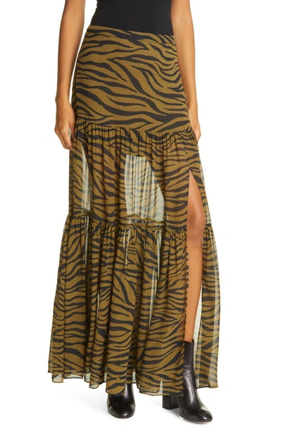 Shop Veronica Beard Serence Silk Maxi Skirt In Olive