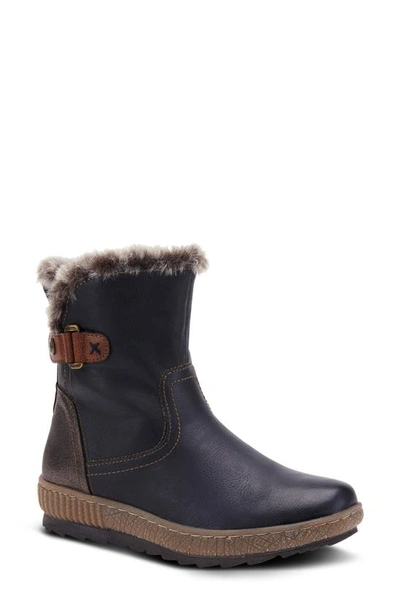 Shop Spring Step Milagra Faux Fur Trim Water Resistant Boot In Navy Synthetic