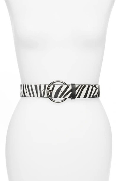 Shop Rebecca Minkoff Genuine Calf Hair Belt In Zebra/ Silver