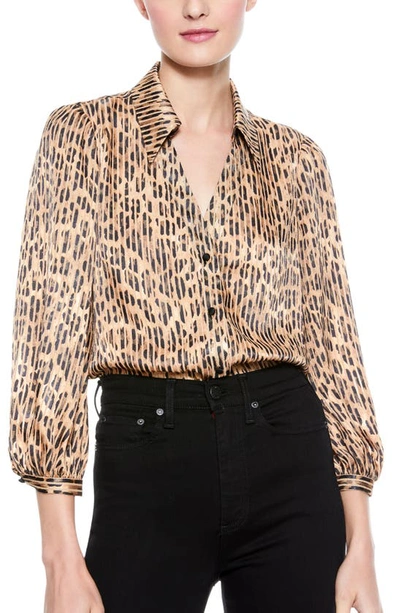 Shop Alice And Olivia Sheila Stripe Leopard Blouse In Spotted Leopard