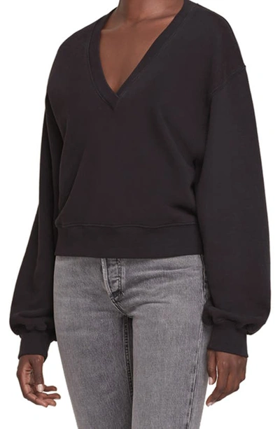 Shop Agolde Balloon Sleeve Crop Cotton Sweatshirt In Black