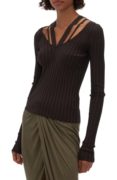 Shop Helmut Lang Strappy V-neck Top In Charred Umber