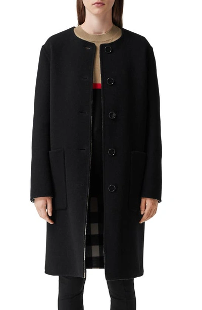 Shop Burberry Tisbury Reversible Virgin Wool Blend Coat In Black Ip Chk