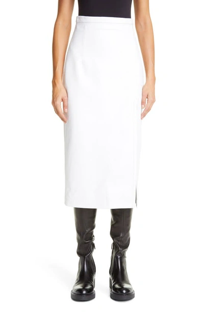 Shop Meryll Rogge Slit Leather Midi Pencil Skirt In White