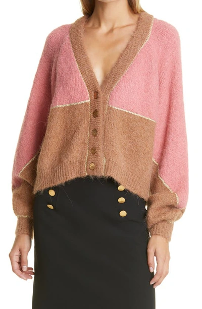 Shop Bytimo Golden Thread Colorblock Alpaca Blend Cardigan In Camel Combo