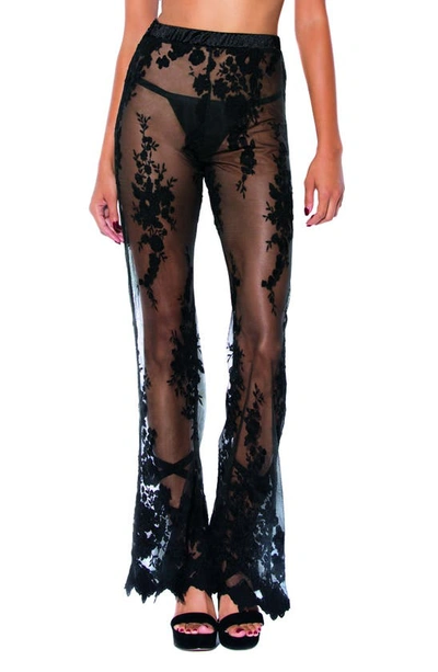 Shop Hauty Embroidered Lace Flare Pants In Black