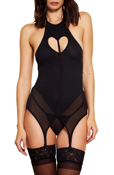 Shop Hauty Crossover Mesh Teddy With Garter Straps In Black