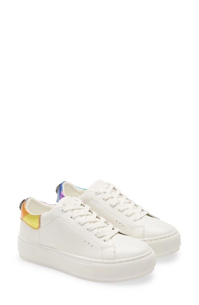 Shop Kurt Geiger Rainbow Shop Laney Eagle Sneaker In White/ Multi Color Leather