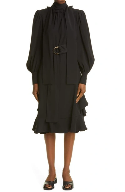 Shop Adeam Long Sleeve Scarf Dress In Black