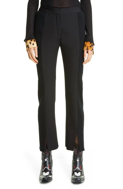 Shop Burberry Ribbed Inset Wool Pants In Black