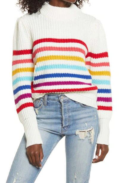 Shop English Factory Rainbow Stripe Sweater In Ivory Multi