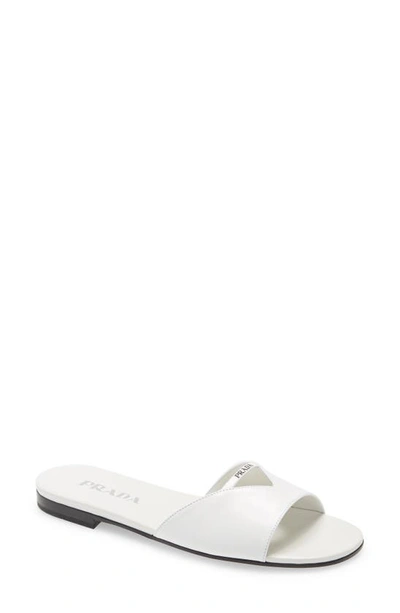 Shop Prada Logo Strap Slide Sandal In White